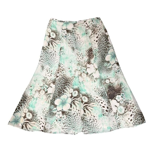 Vintage ConradC Teal Brown Tropical Floral Animal Print Maxi Skirt Size 14 - Picture 1 of 3